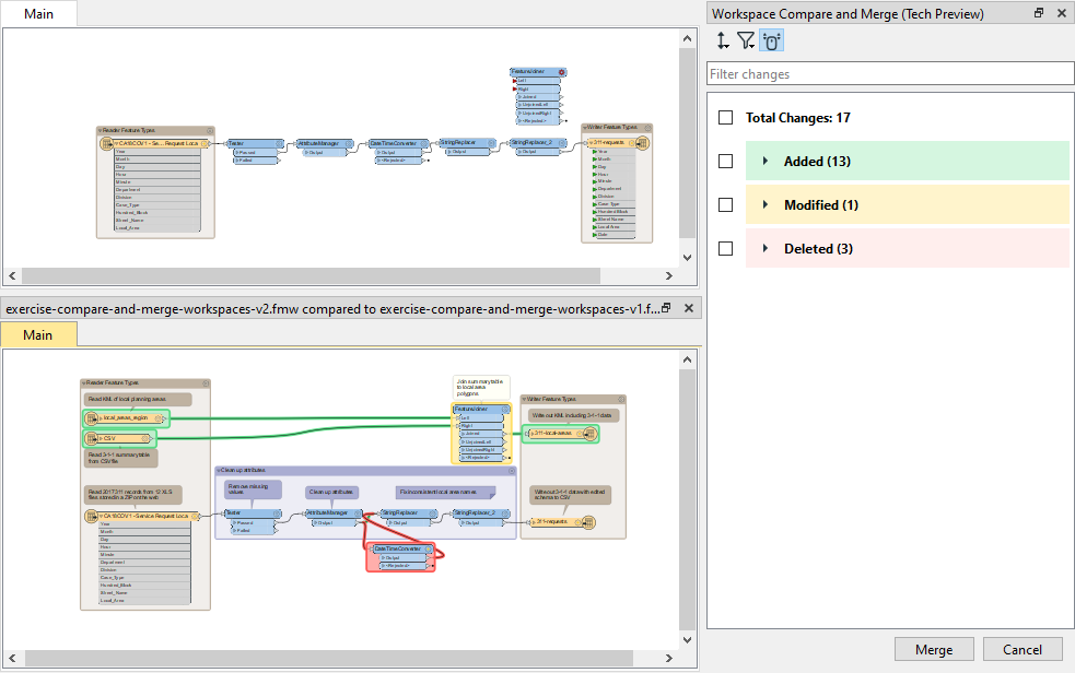 Comparing workspaces